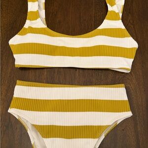 Striped Yellow and White Bikini Set